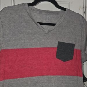 Carbon Gray and Red V-Neck Men's Tee